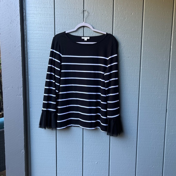 beachlunchlounge Tops - beachlunchlounge Striped Tulle Sleeve Top